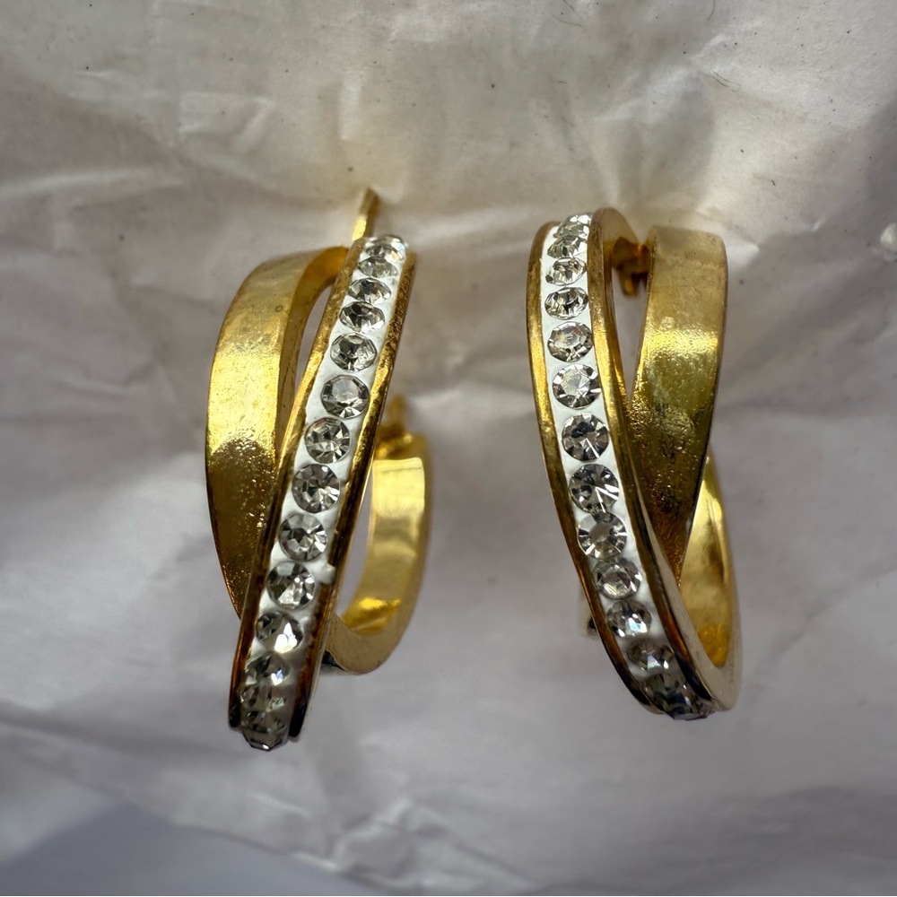 Gold and Silver Crystal Hoop Earrings